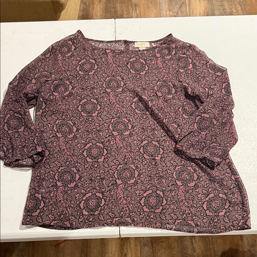 LOFT Floral Pink and Black Blouse